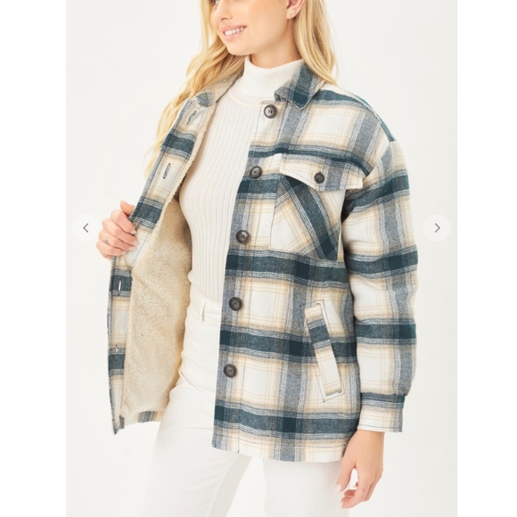 LAST ONE❗Cozy Chic Dark Teal Lined Plaid Flannel Oversized Shacket - Picture 5 of 14